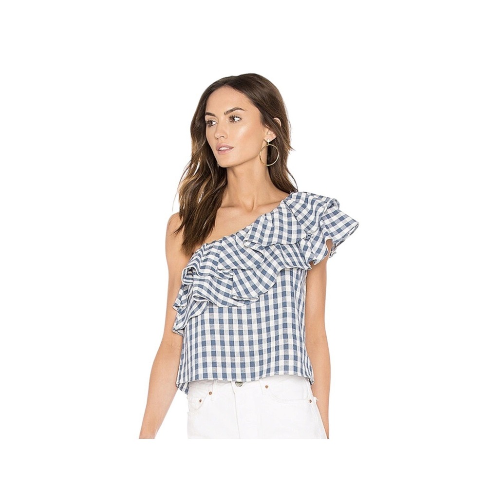 MISA LOS ANGELES Agus Top Women's Medium One Shoulder Gingham Cocktail Formal